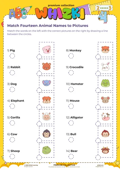 Match Fourteen Animal Names to Pictures