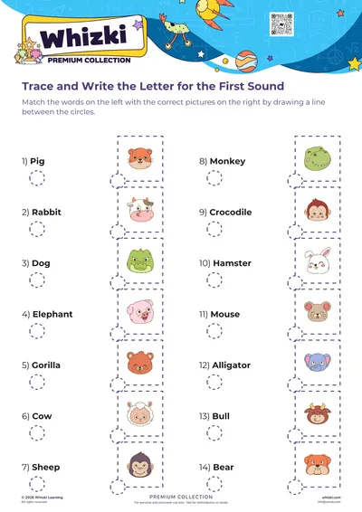 Trace and Write the Letter for the First Sound