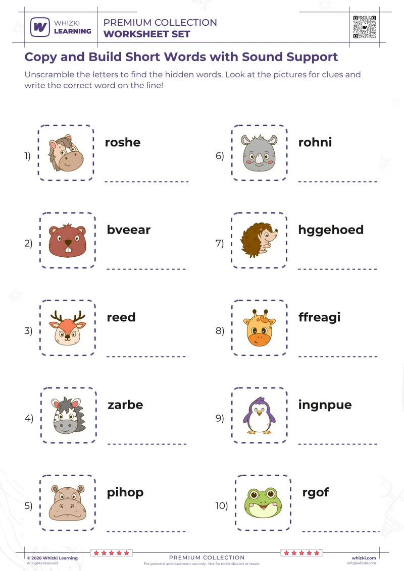 Copy and Build Short Words with Sound Support