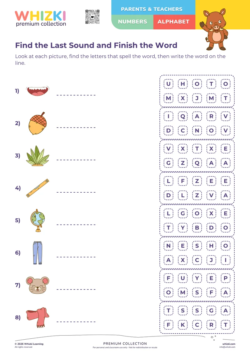 Find the Last Sound and Finish the Word