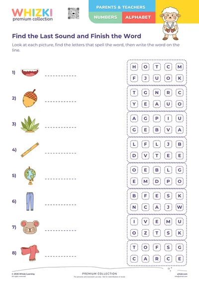 Find the Last Sound and Finish the Word