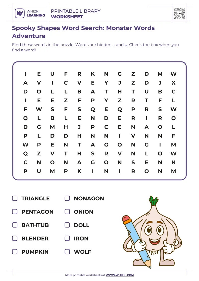 Spooky Shapes Word Search: Monster Words Adventure