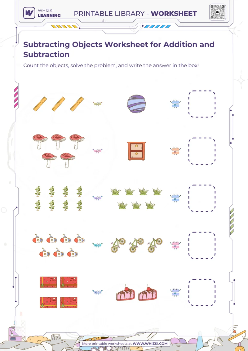 Subtracting Objects Worksheet for Addition and Subtraction