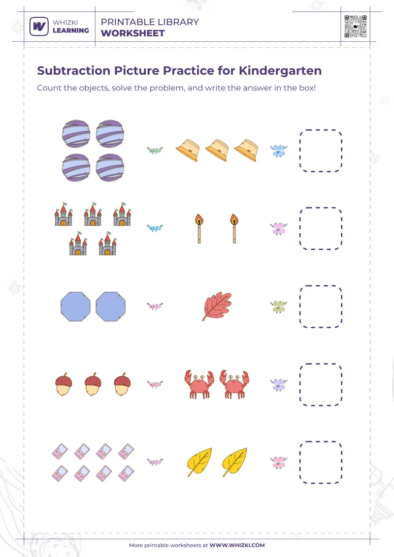 Subtraction Picture Practice for Kindergarten