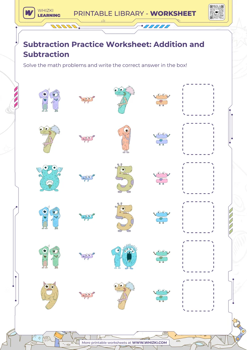 Subtraction Practice Worksheet: Addition and Subtraction