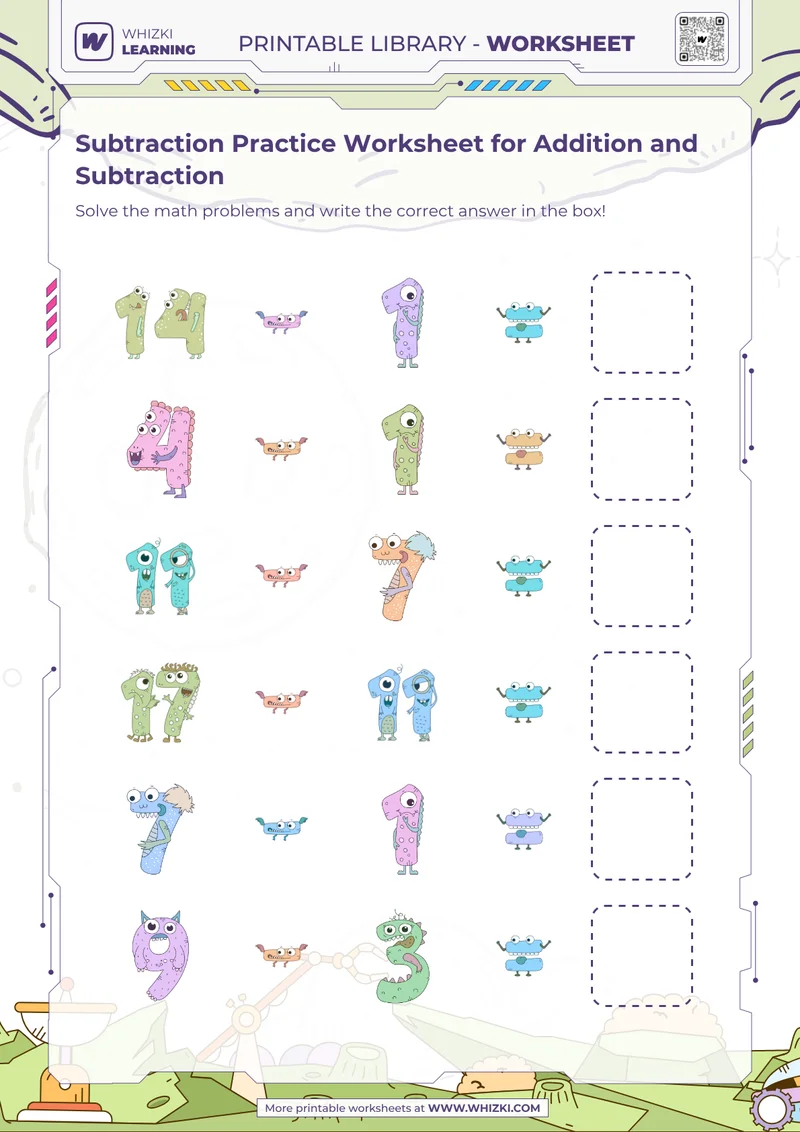 Subtraction Practice Worksheet for Addition and Subtraction