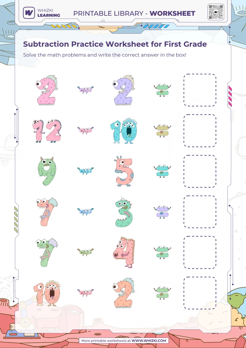 Subtraction Practice Worksheet for First Grade