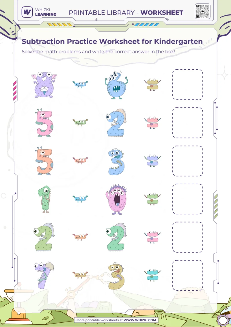 Subtraction Practice Worksheet for Kindergarten