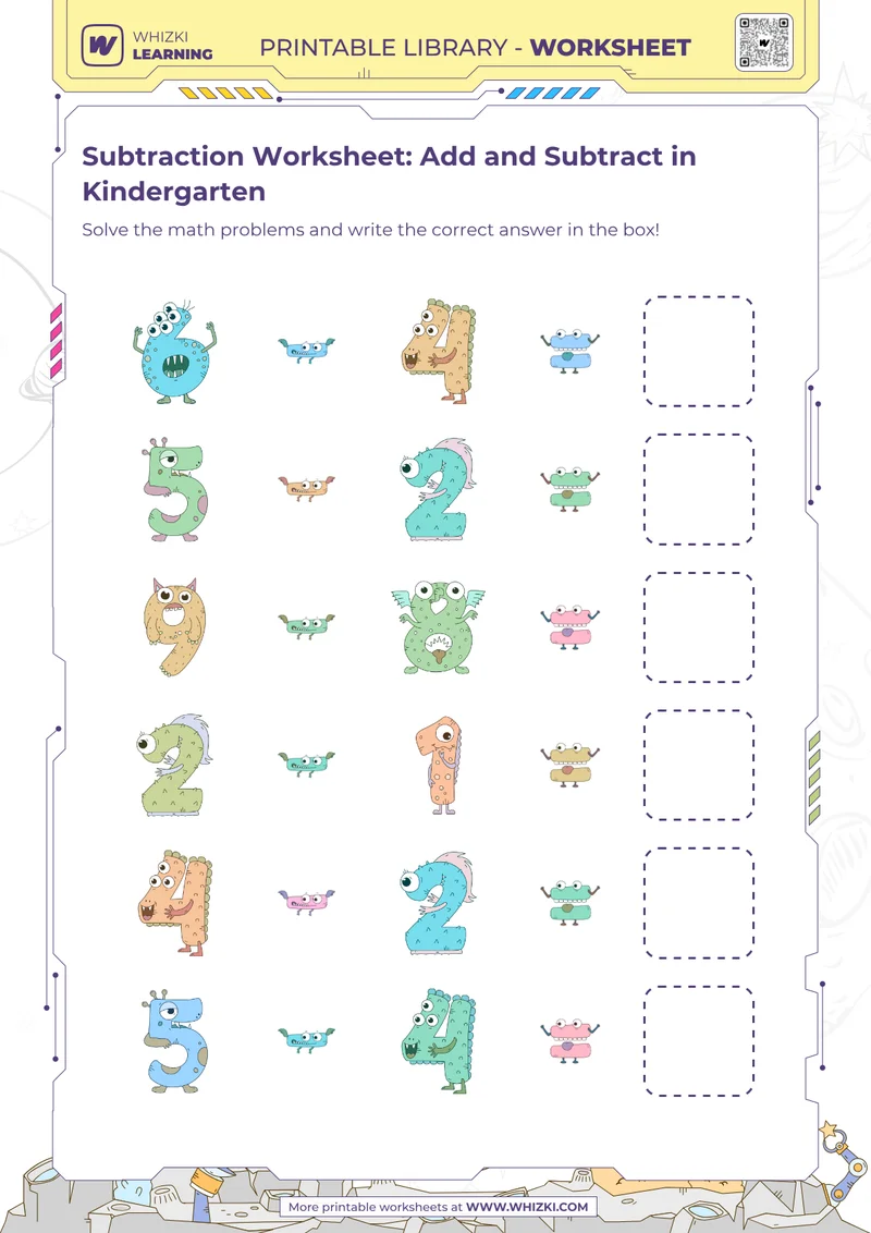 Subtraction Worksheet: Add and Subtract in Kindergarten