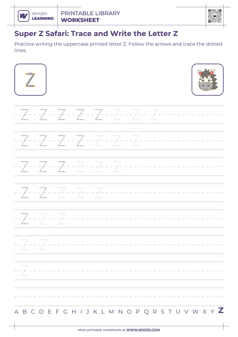Super Z Safari: Trace and Write the Letter Z