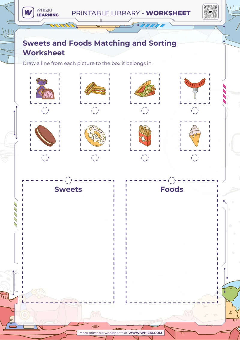 Sweets and Foods Matching and Sorting Worksheet