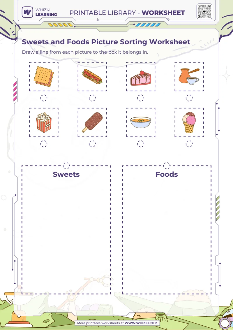 Sweets and Foods Picture Sorting Worksheet