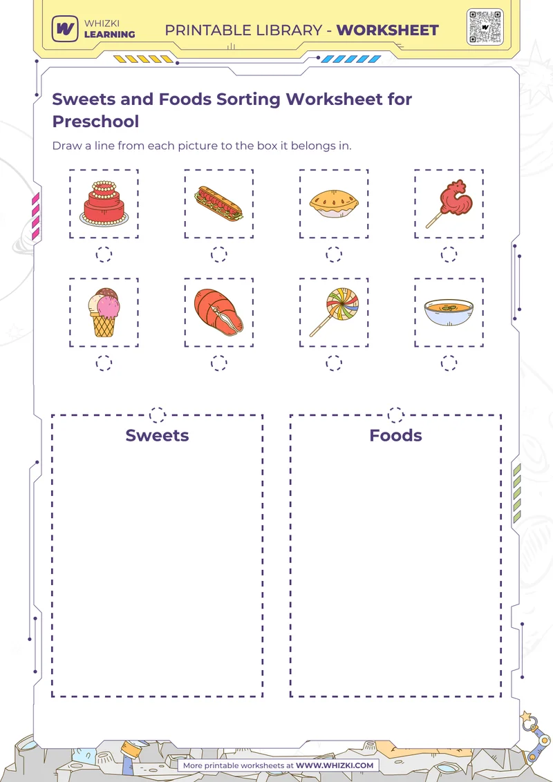 Sweets and Foods Sorting Worksheet for Preschool