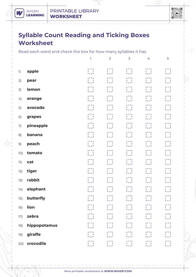 Syllable Count Reading and Ticking Boxes Worksheet