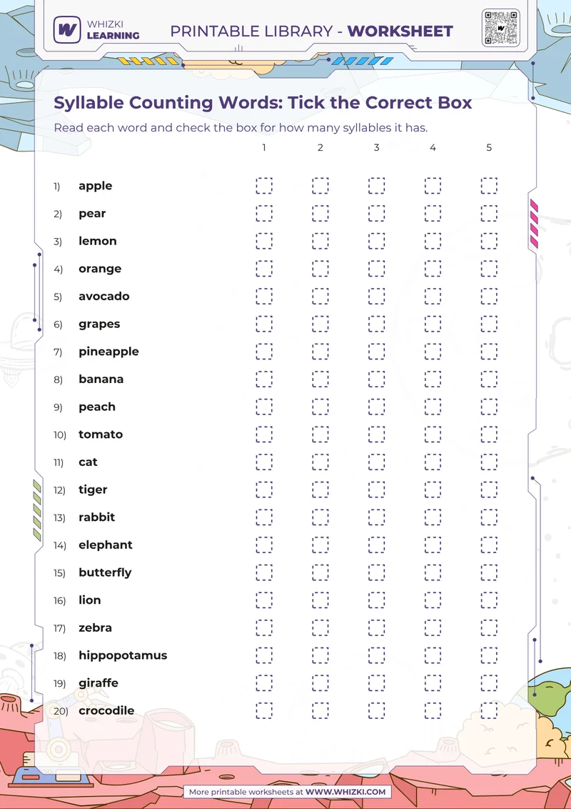 Syllable Counting Words: Tick the Correct Box