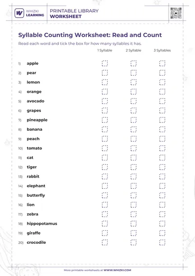 Syllable Counting Worksheet: Read and Count