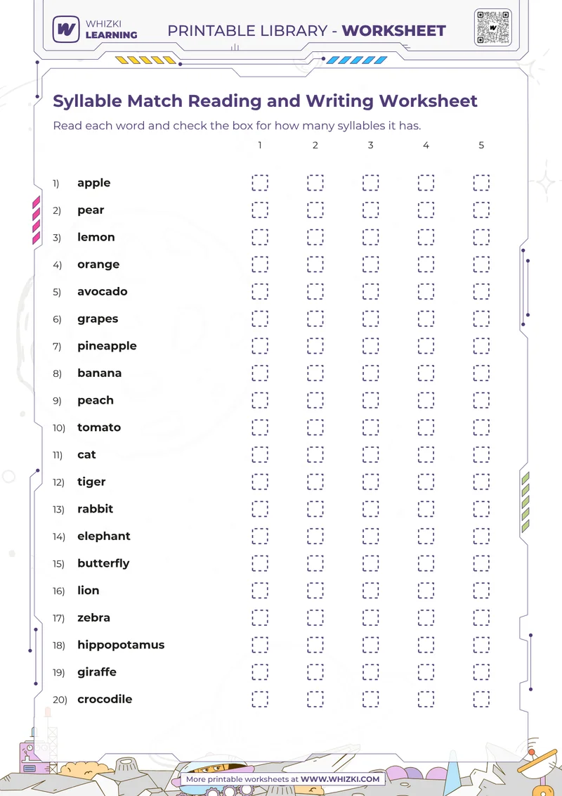 Syllable Match Reading and Writing Worksheet