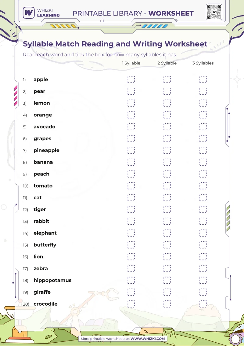Syllable Match Reading and Writing Worksheet