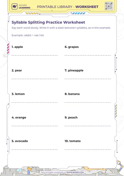 Syllable Splitting Practice Worksheet