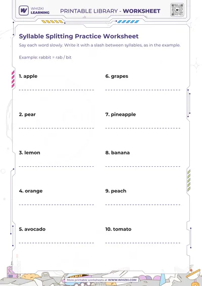 Syllable Splitting Practice Worksheet