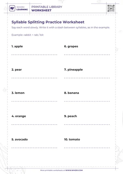 Syllable Splitting Practice Worksheet