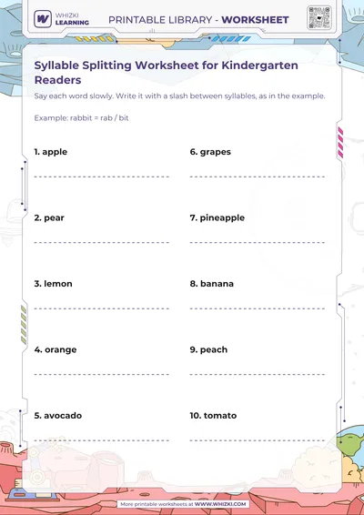 Syllable Splitting Worksheet for Kindergarten Readers