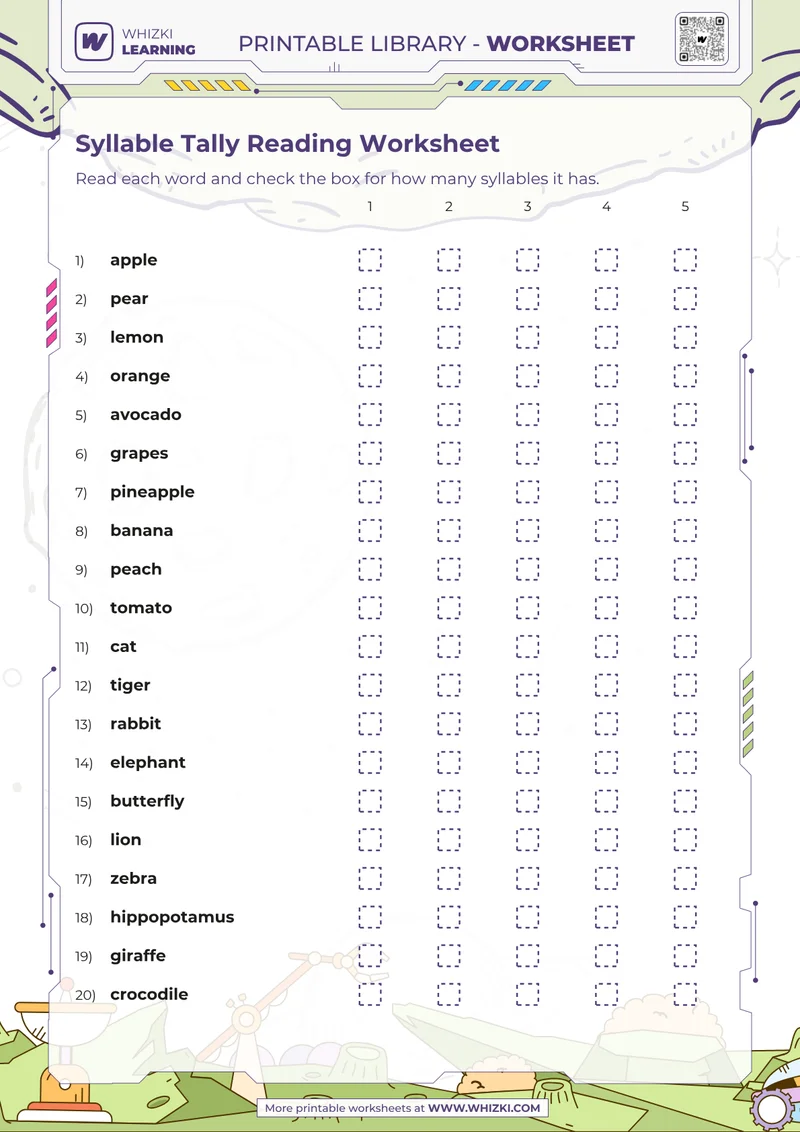 Syllable Tally Reading Worksheet