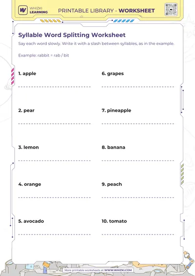 Syllable Word Splitting Worksheet