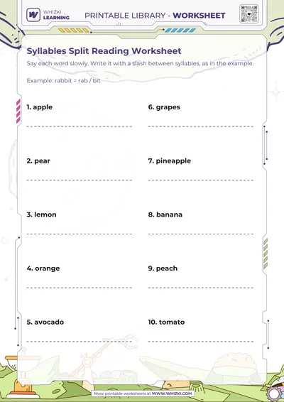 Syllables Split Reading Worksheet