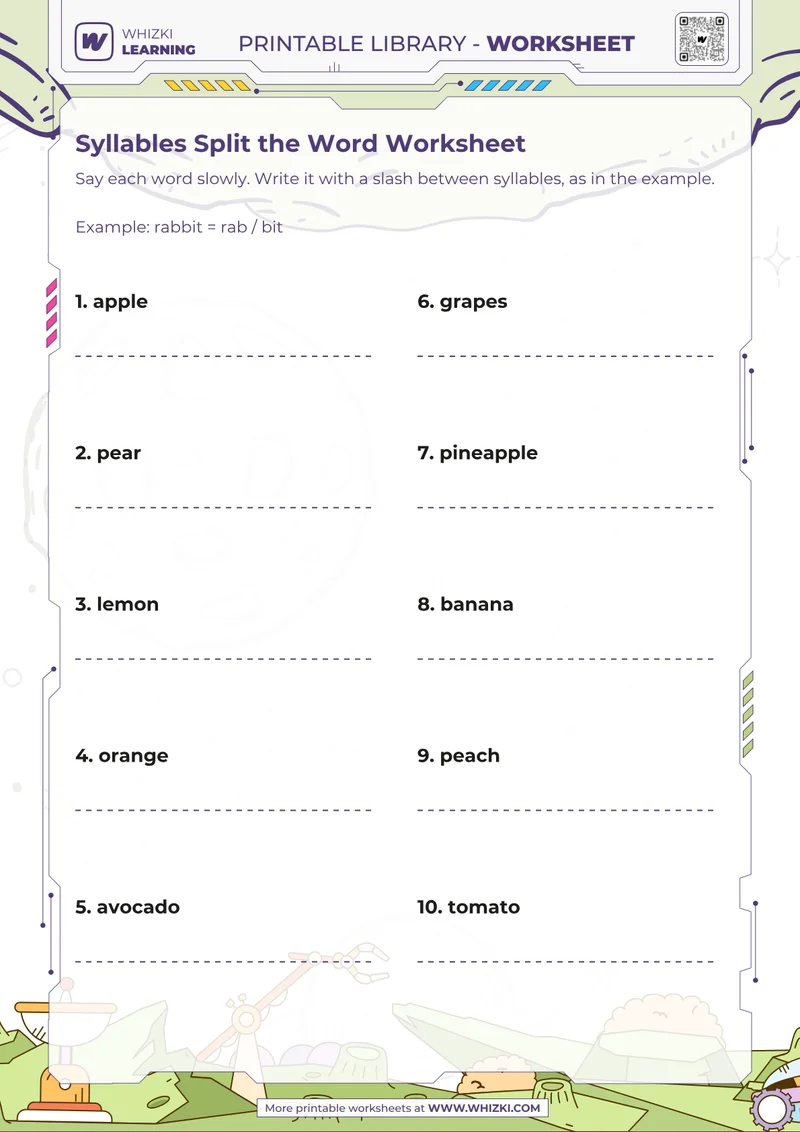 Syllables Split the Word Worksheet