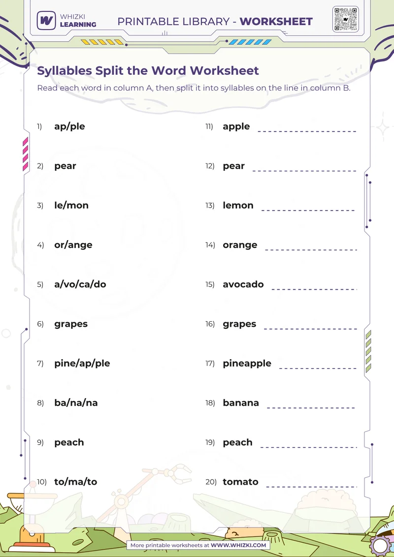 Syllables Split the Word Worksheet