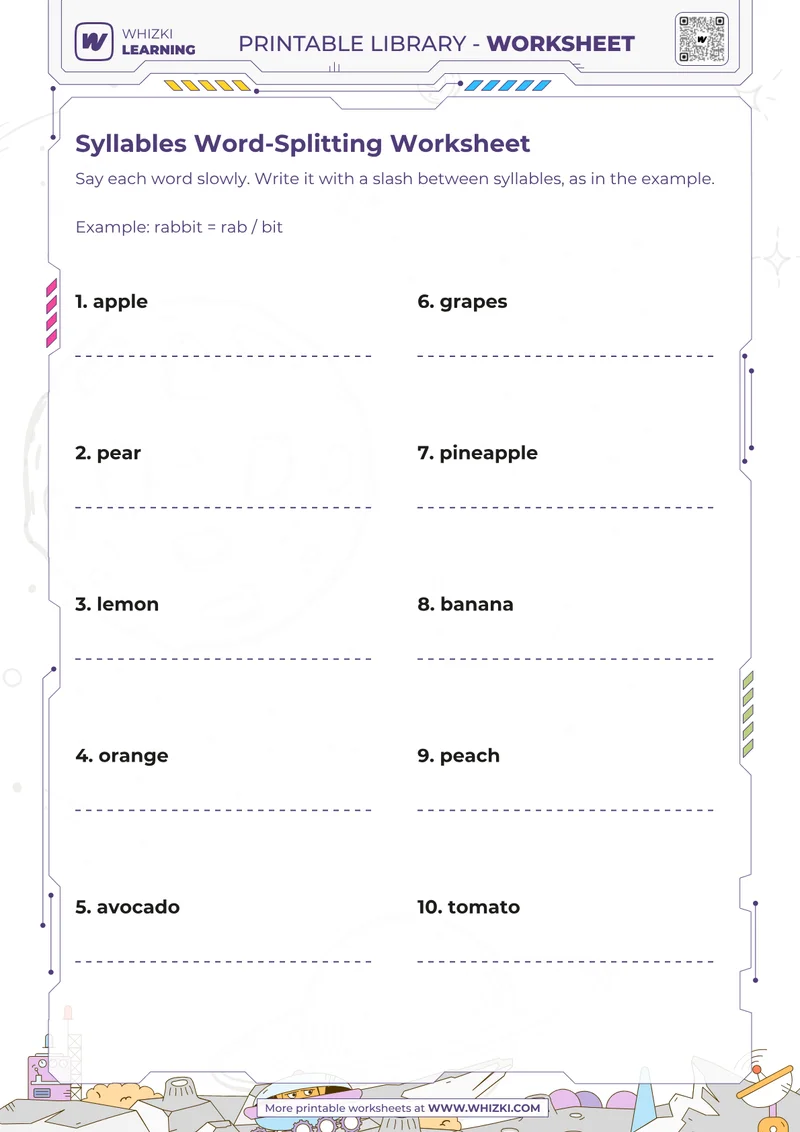 Syllables Word-Splitting Worksheet