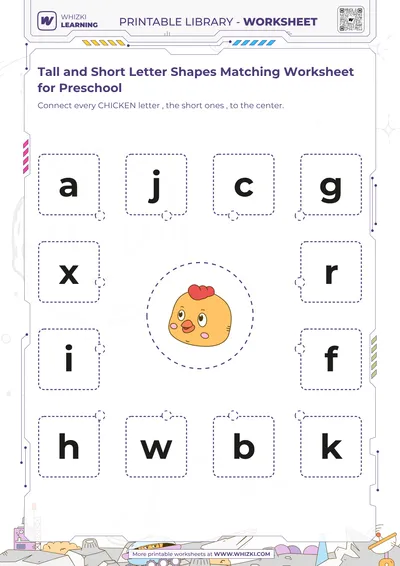 Tall and Short Letter Shapes Matching Worksheet for Preschool