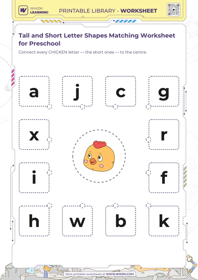 Tall and Short Letter Shapes Matching Worksheet for Preschool