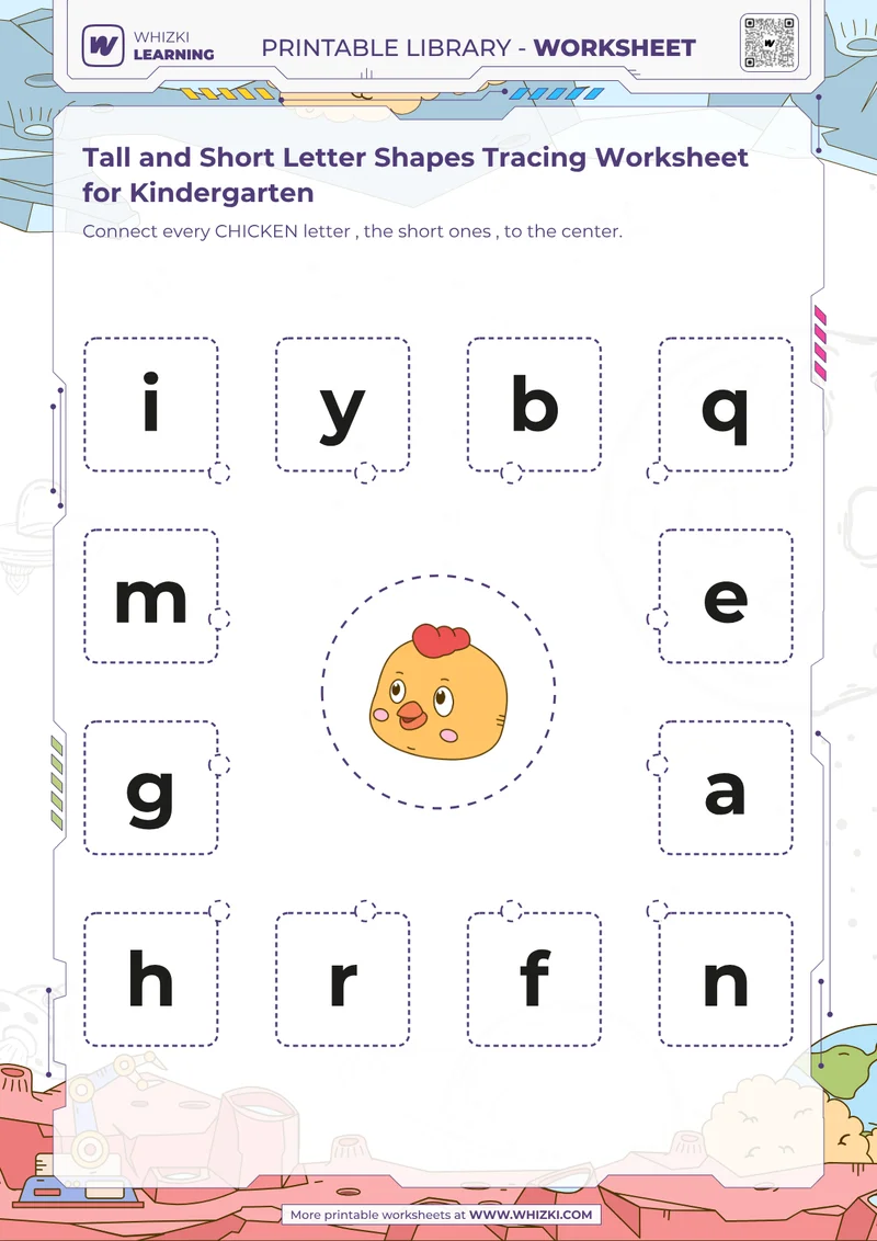 Tall and Short Letter Shapes Tracing Worksheet for Kindergarten