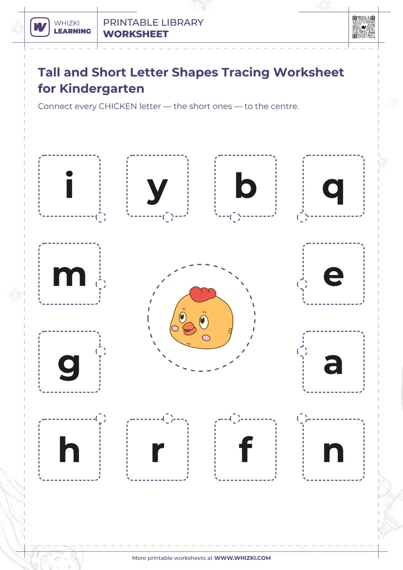 Tall and Short Letter Shapes Tracing Worksheet for Kindergarten