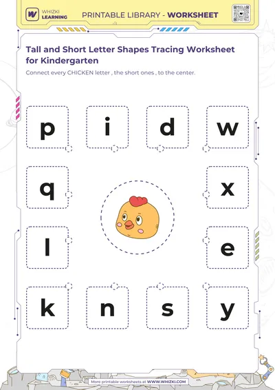 Tall and Short Letter Shapes Tracing Worksheet for Kindergarten