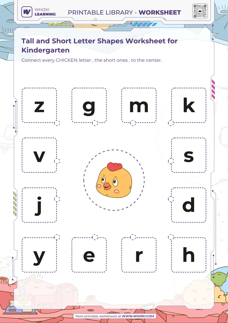 Tall and Short Letter Shapes Worksheet for Kindergarten