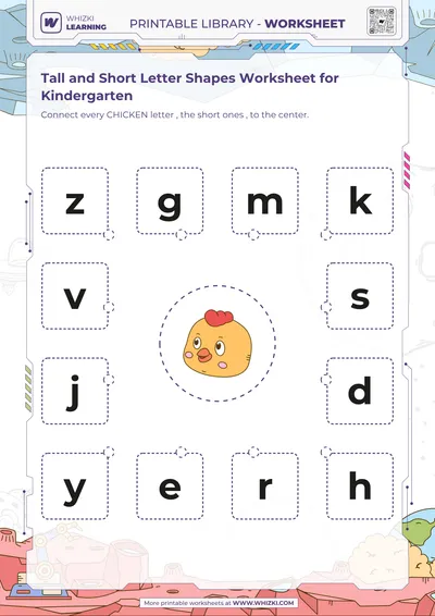 Tall and Short Letter Shapes Worksheet for Kindergarten