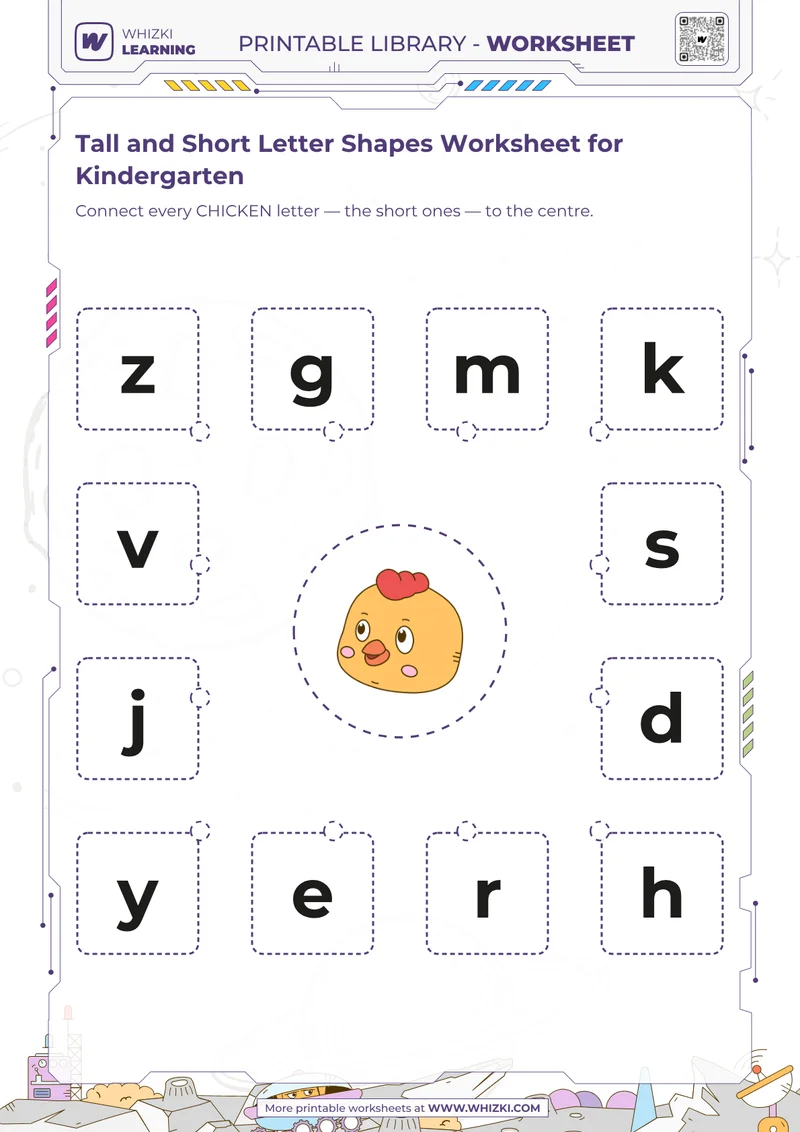 Tall and Short Letter Shapes Worksheet for Kindergarten