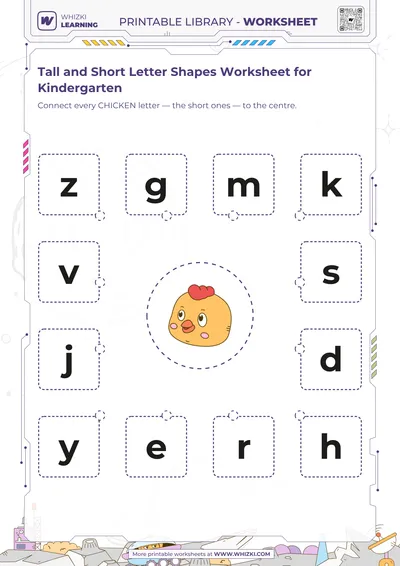 Tall and Short Letter Shapes Worksheet for Kindergarten