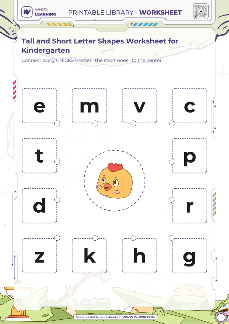 Tall and Short Letter Shapes Worksheet for Kindergarten