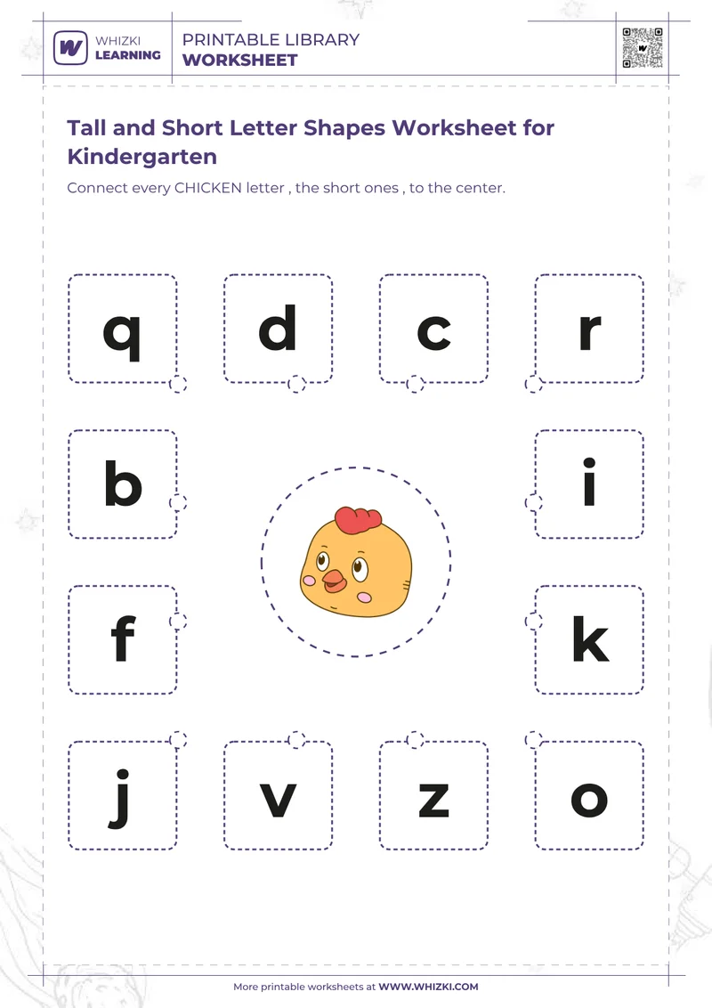 Tall and Short Letter Shapes Worksheet for Kindergarten