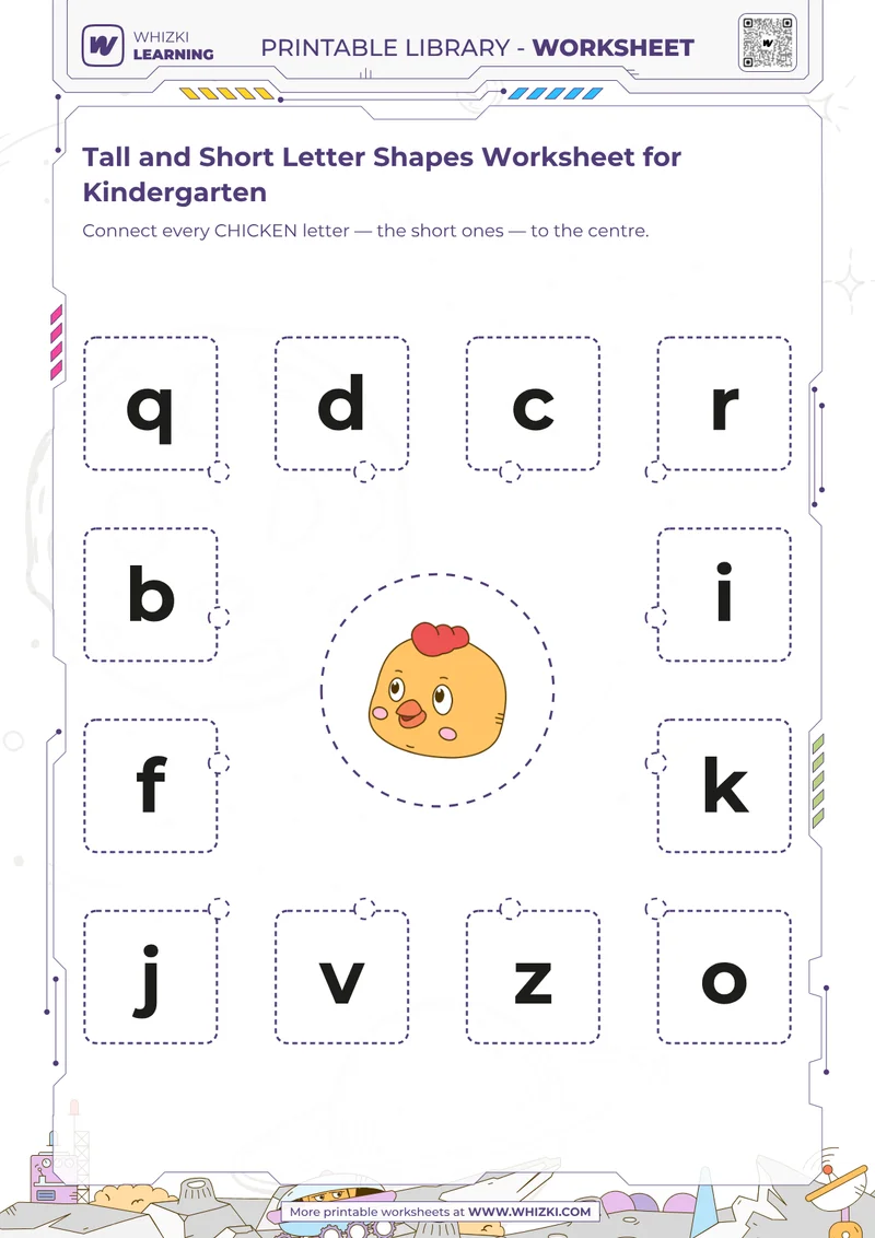 Tall and Short Letter Shapes Worksheet for Kindergarten