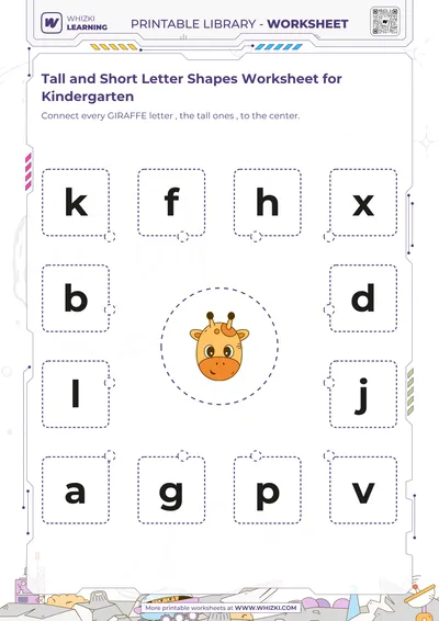 Tall and Short Letter Shapes Worksheet for Kindergarten