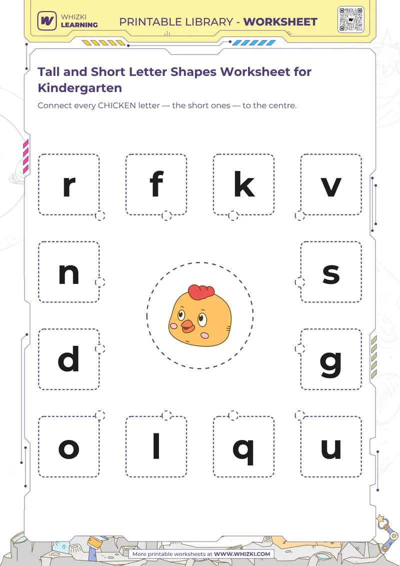 Tall and Short Letter Shapes Worksheet for Kindergarten