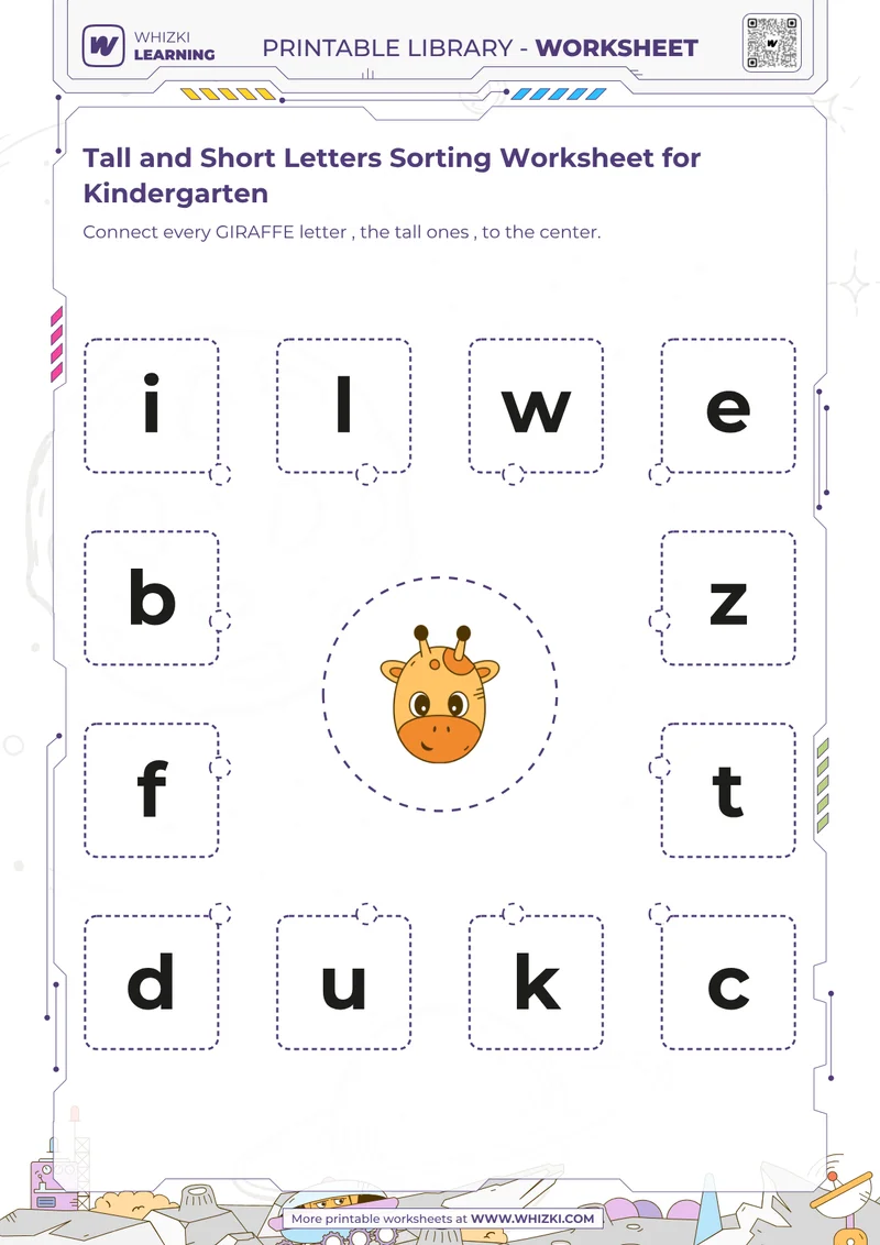 Tall and Short Letters Sorting Worksheet for Kindergarten