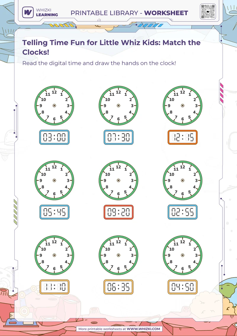 Telling Time Fun for Little Whiz Kids: Match the Clocks!
