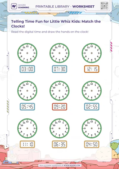 Telling Time Fun for Little Whiz Kids: Match the Clocks!