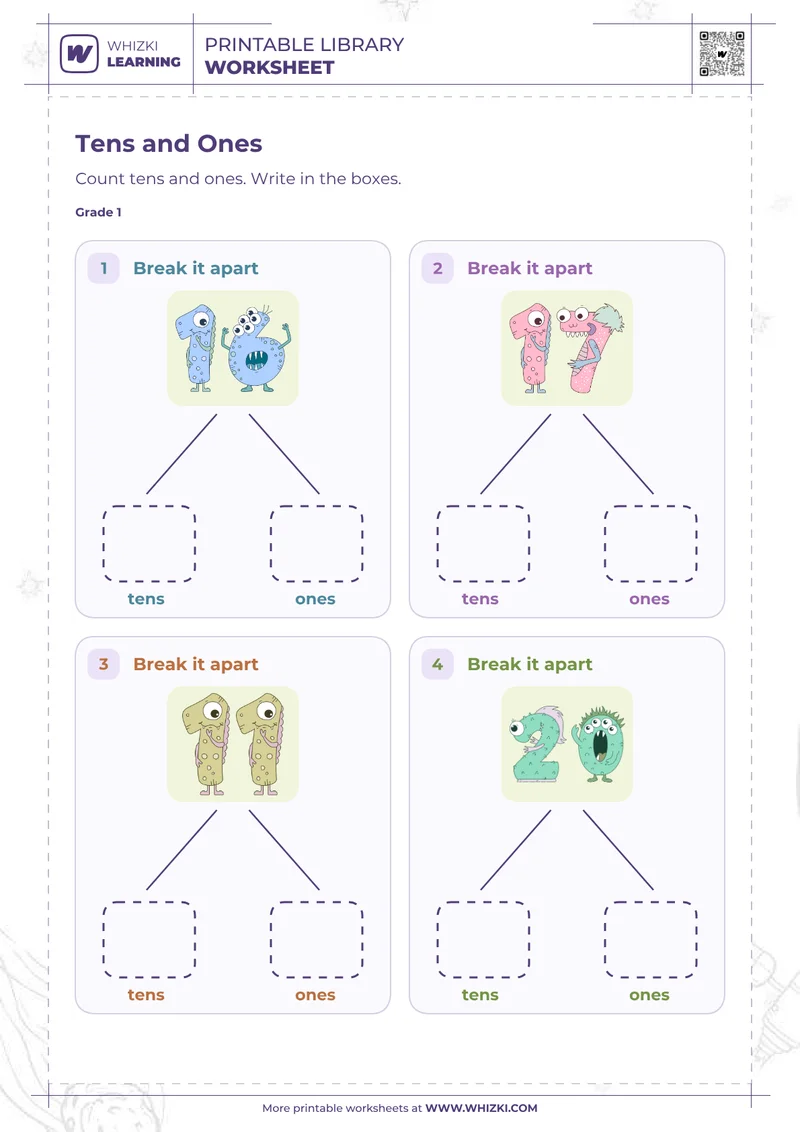Tens and Ones Number Cards Worksheet